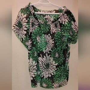 Green and ehiteflowy top